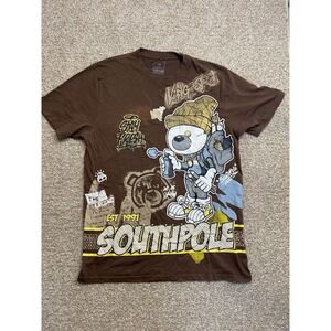 Southpole VTG Shirt Mens L Brown Y2K Logo Embroidery Short Sleeve